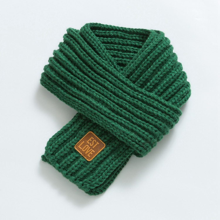 Korean Version Of Ins Knitted Children's Warm Small Scarf Autumn And Winter Wool Solid Color Leather Label Baby Parent-Child Sticker Neck Item Picture