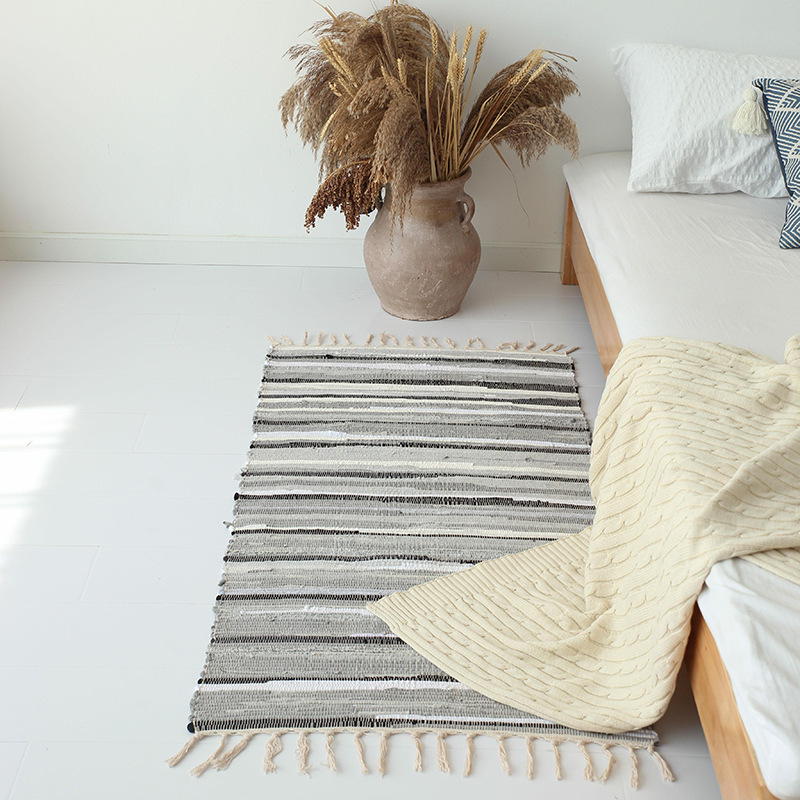 欧式古典彩色碎布条地垫客厅卧室书房地毯布条编织床前毯进门垫