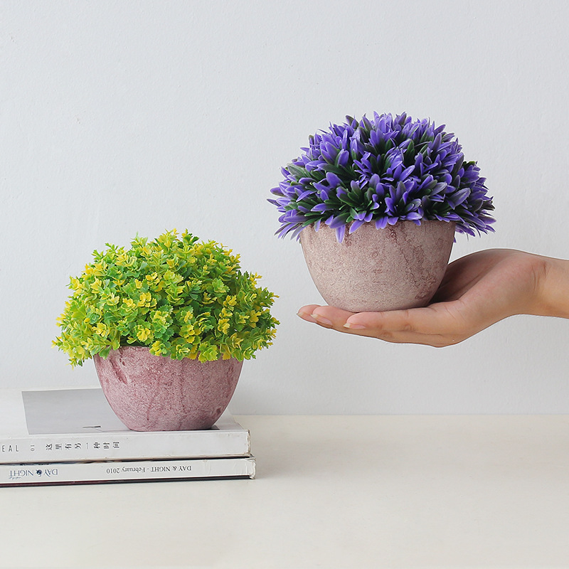 Wholesale semi-circular artificial flower and green plant bonsai ornaments, creative home living room desktop decoration, artificial flower potted plant arrangement, artificial potted plant 25cm Application Scenario