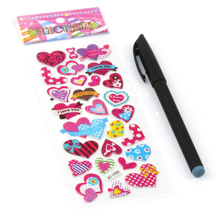 Children's cartoon heart-shaped 3D bubble stickers, children's stickers, baby reward stickers, Valentine's Day small gifts and giveaways details Picture