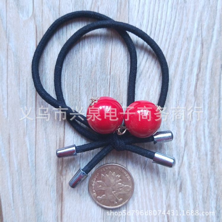 Big red ball rubber band hair tie, double rubber band red pearl hair accessory, 1 yuan, 2 yuan. Wholesale of hair accessories Item Picture