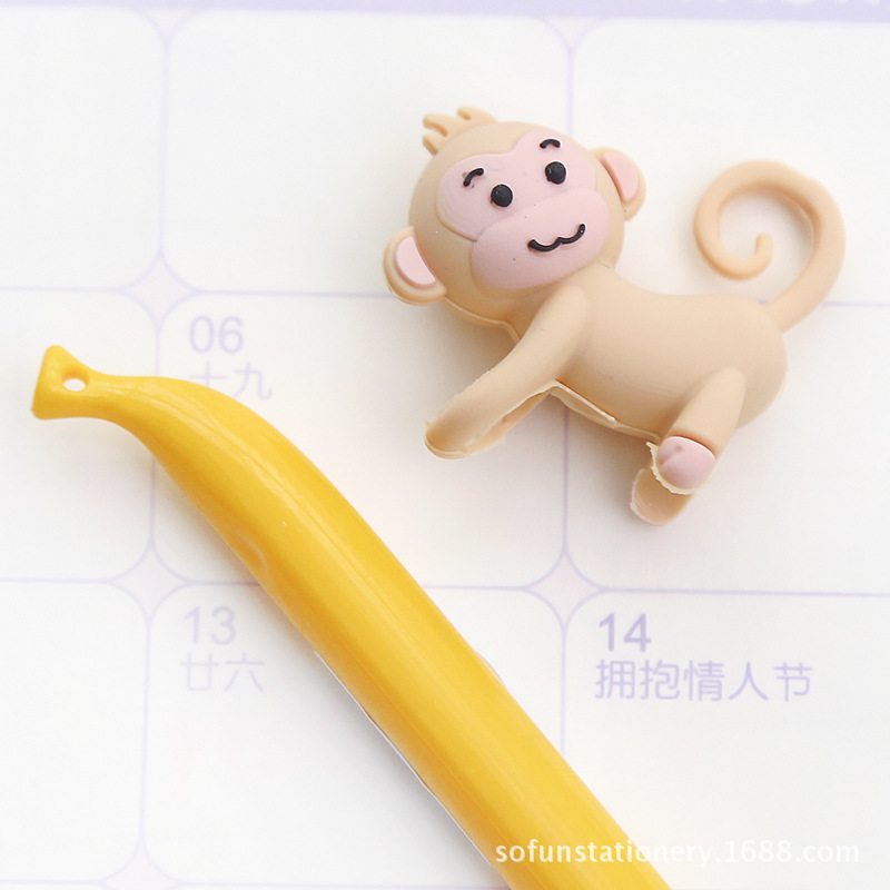 Customized ZF1866 cute Little Monkey 0.5 black plastic signature pen for office stationery in 2021 details Picture