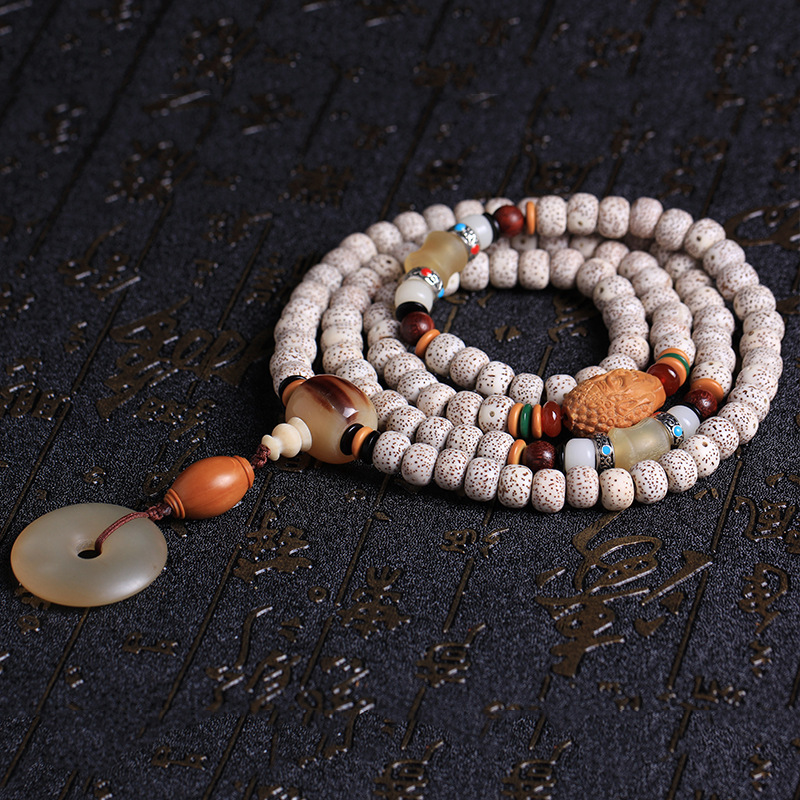 Manufacturers Wholesale Hainan Star Moon Bodhi High-Density Dry Ground 108 Multi-Circle Rosary Bracelet Horn Safety Buckle Jewelry details Picture
