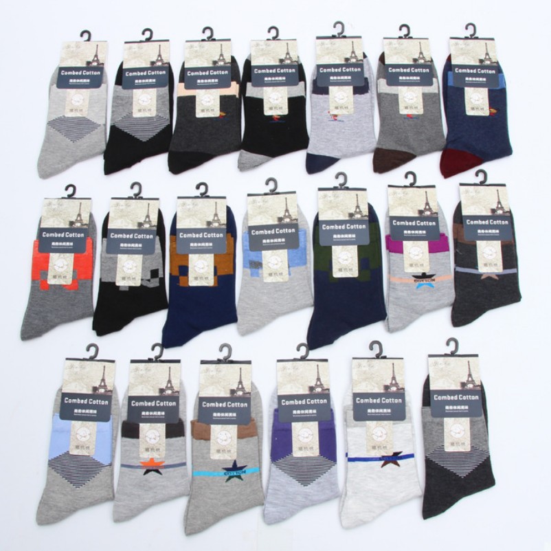 Men's colorful all-cotton socks for autumn and winter, mid-calf casual business socks, small hanging flower color-blocking men's socks manufacturer wholesale details Picture