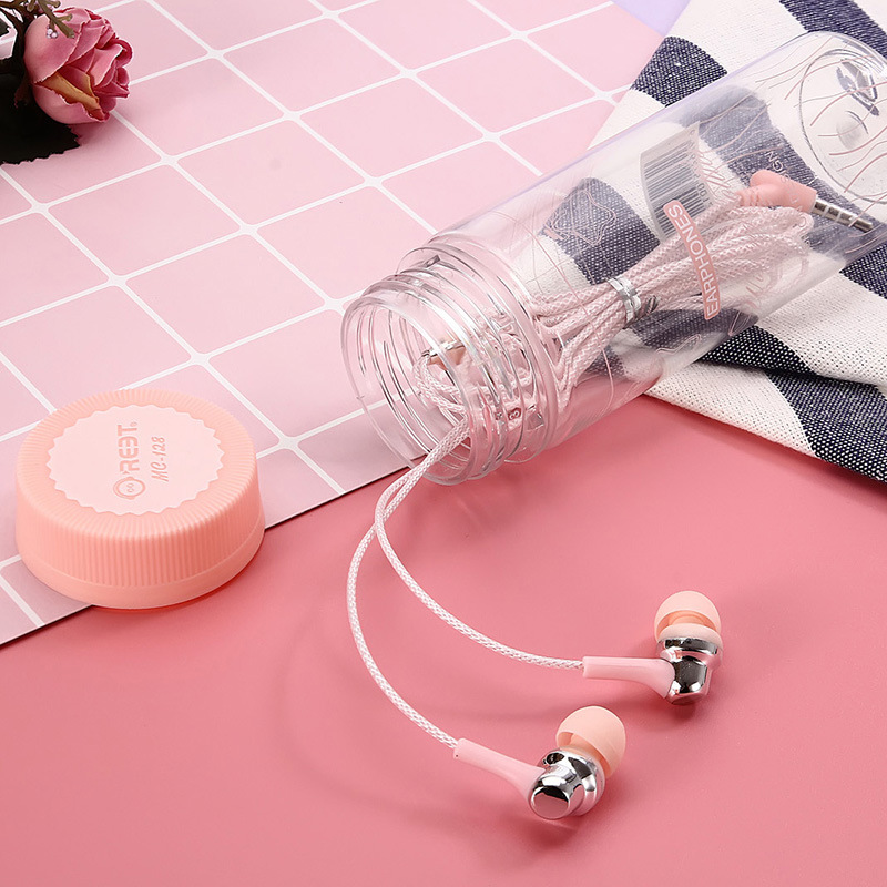 Factory wholesale of new creative bass cartoon in-ear headphones, student headphone cables, and comes with a wish message bottle details Picture