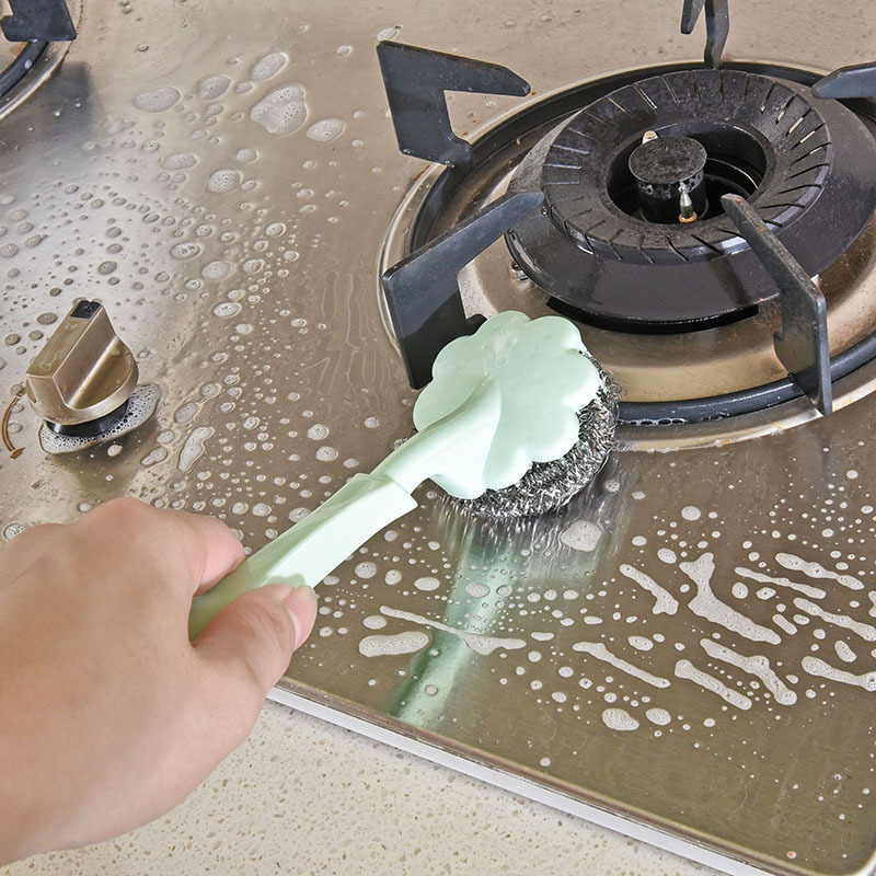 厨房用具带手柄钢丝刷 洗碗洗锅清洁刷 家用厨房长柄锅刷清洁球