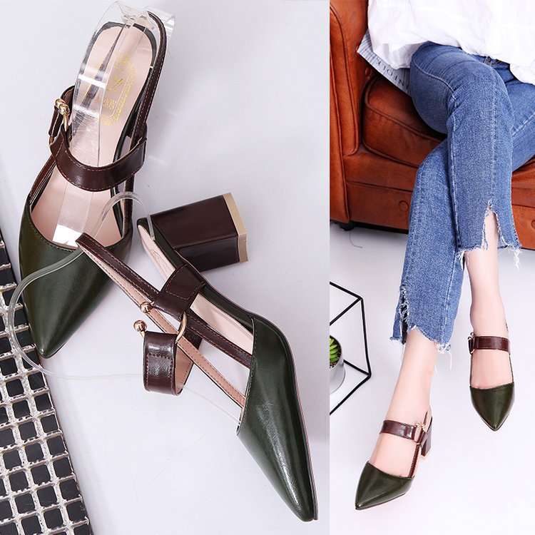 Women's sandals summer new thick hollow high heels with pointed head women's casual fashion women's sandals tide hair Specification drawing