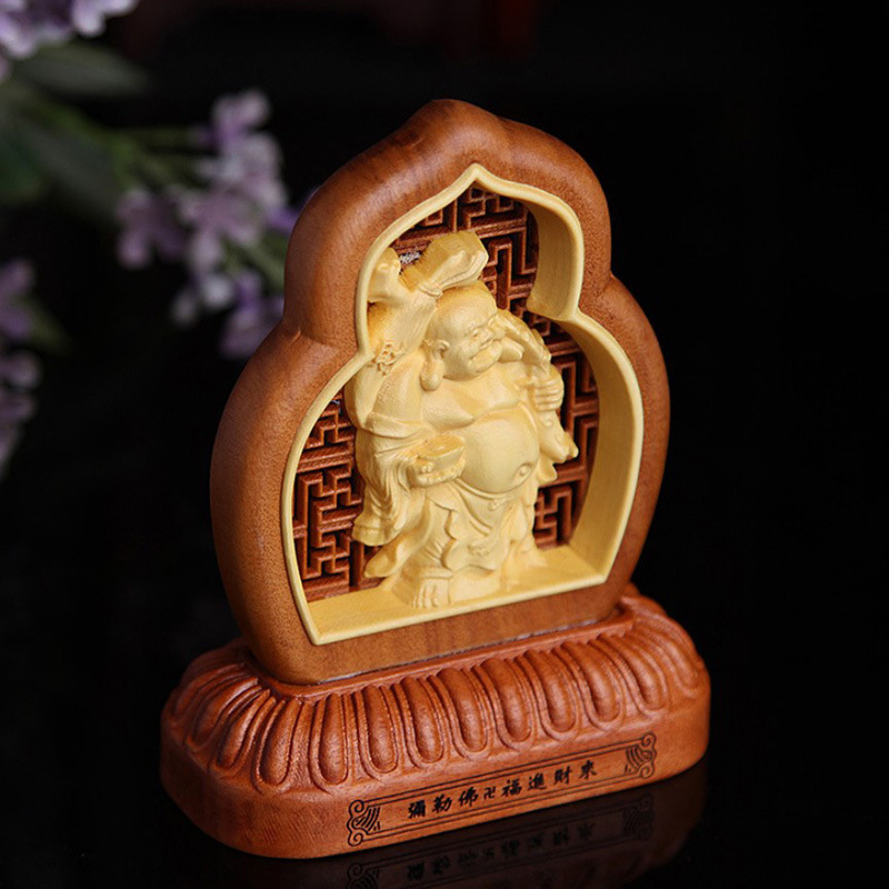 Car Decoration Creative Boxwood Hollowed-Out Guanyin Decoration High-Grade Jujube Wood Maitreya Peace Symbol Inside The Craft Jewelry Application Scenario