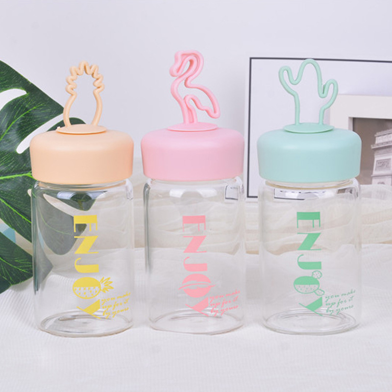 促销礼品印logo慕色小清新手提玻璃杯学生便携随手杯可爱卡通水杯