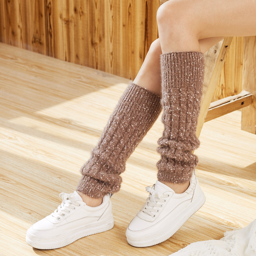 Dot yarn twisted short sock set, Dui Dui sock, cashmere and woolen knitted boot set, sock set, loose leg guard set for women in autumn and winter