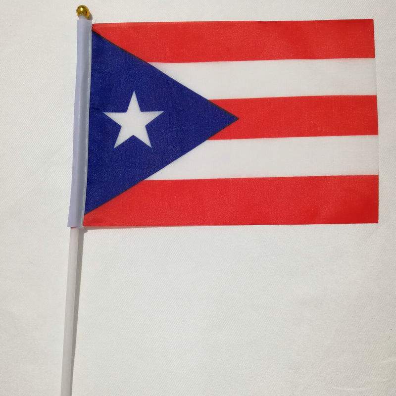 Cross-border supply of the Puerto Rico flag, 14*21cm hand-held flag, silk-screen printed Spring Yarn-spun Puerto Rico flag Item Picture