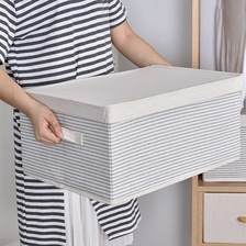 防尘防潮棉麻收纳箱可折叠衣物收纳盒整理盒家用连盖储物盒子批发