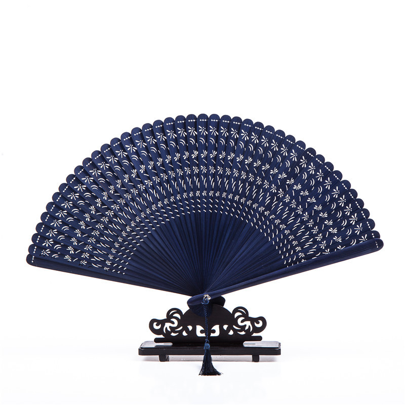 Chinese Style Hollow Carving Hand Lady Folding Fan Daily Ancient Craft Small Fan All Bamboo Fan Classical Gift Fan Item Picture
