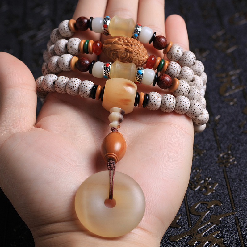 Manufacturers Wholesale Hainan Star Moon Bodhi High-Density Dry Ground 108 Multi-Circle Rosary Bracelet Horn Safety Buckle Jewelry Item Picture