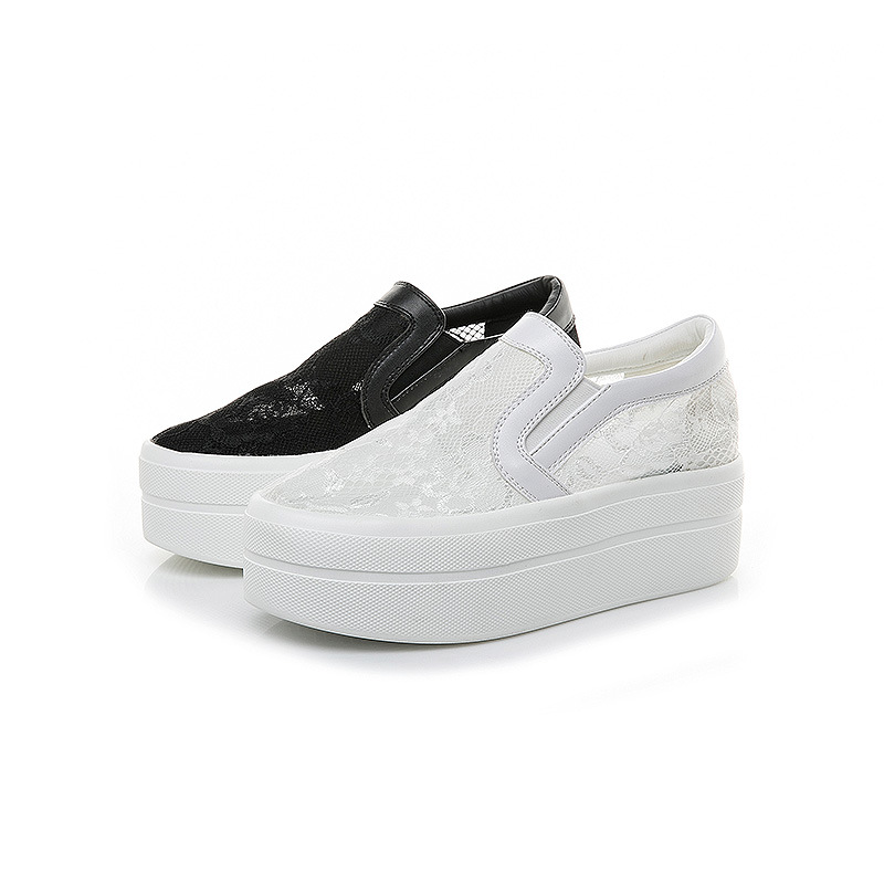 Summer New Women's Shoes Thick Sole Gauze Hollow Breathable Women's Casual Single Shoes Lace Elastic Increase Platform Shoes Item Picture