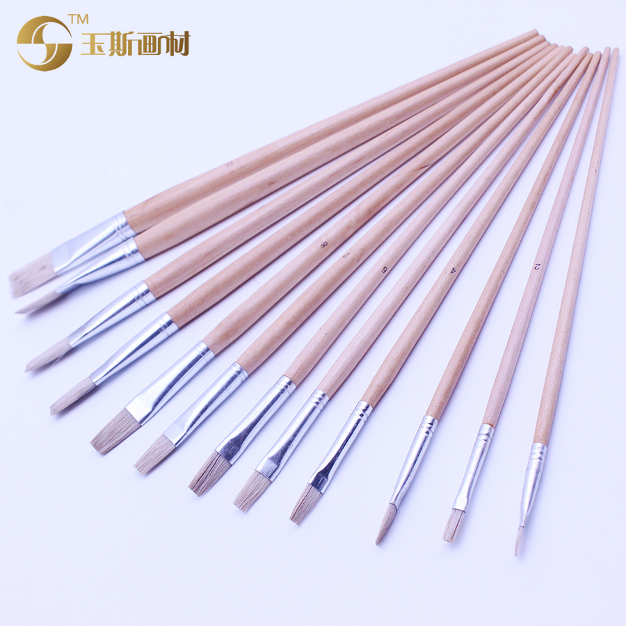 Factory Direct Sales 579 Flat Head Pig Hair Bristle Single Long Pole Oil Paint Acrylic Paint Wholesale Can Be Customized