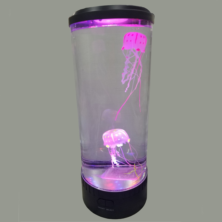 水族鱼缸水母灯 七彩LED自动变色小夜灯 圆柱形水母灯