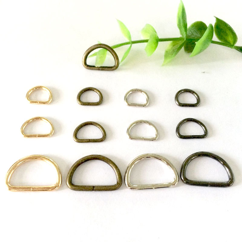 Alloy Closed Ring D Buckle Gold Silver Gun Bronze Bag With Adjusting Ring Crescent Ring Opening D Buckle Application Scenario