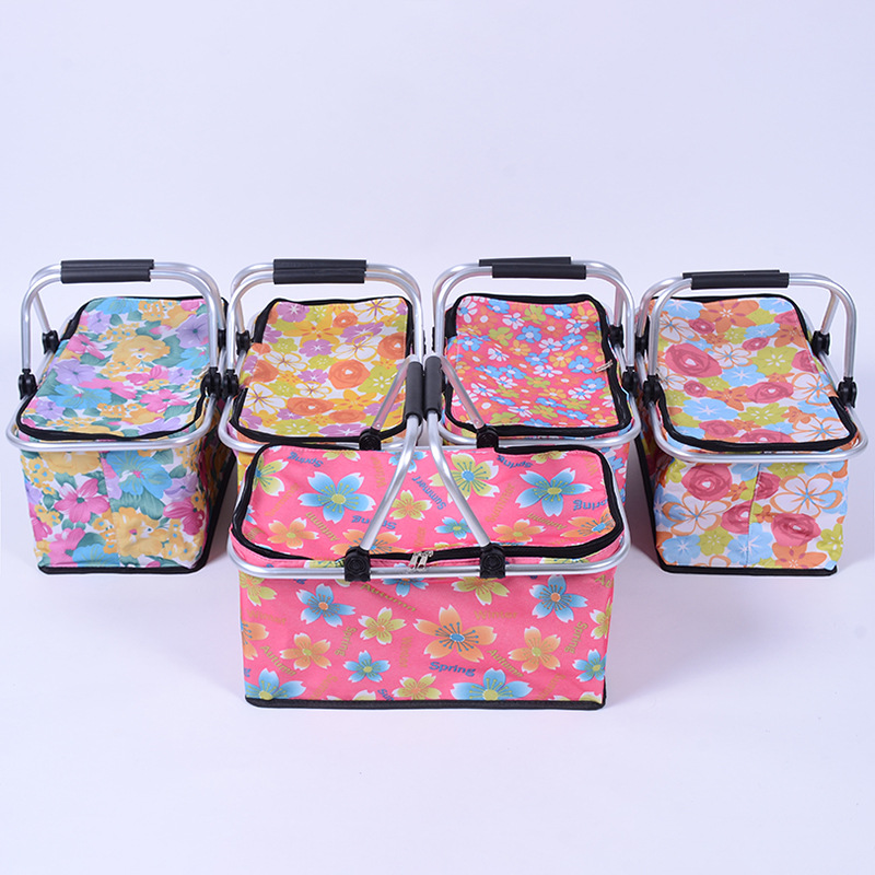 In 2023, hot-selling portable folding shopping baskets, fashionable printed picnic bags, waterproof Oxford cloth shopping baskets, cross-border supply insulated bags, meal bags, wine insulated bags, catering camping boxes, ice packs, insulated bags, and insulated boxes details Picture