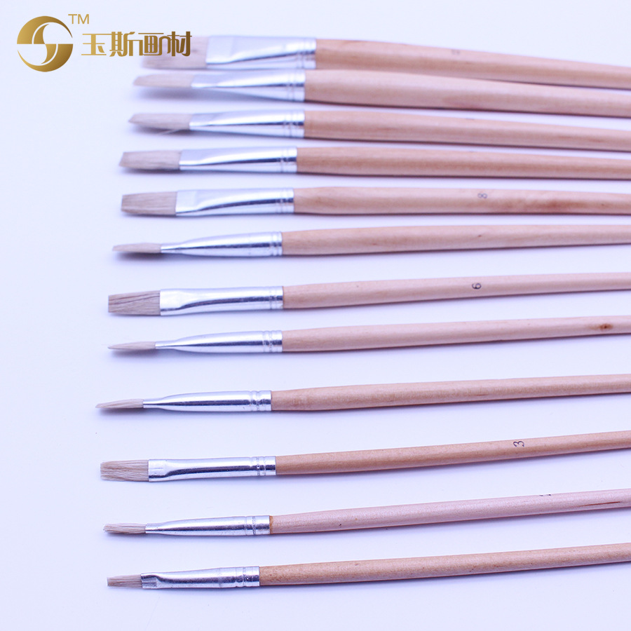 Factory Direct Sales 579 Flat Head Pig Hair Bristle Single Long Pole Oil Paint Acrylic Paint Wholesale Can Be Customized Specification drawing
