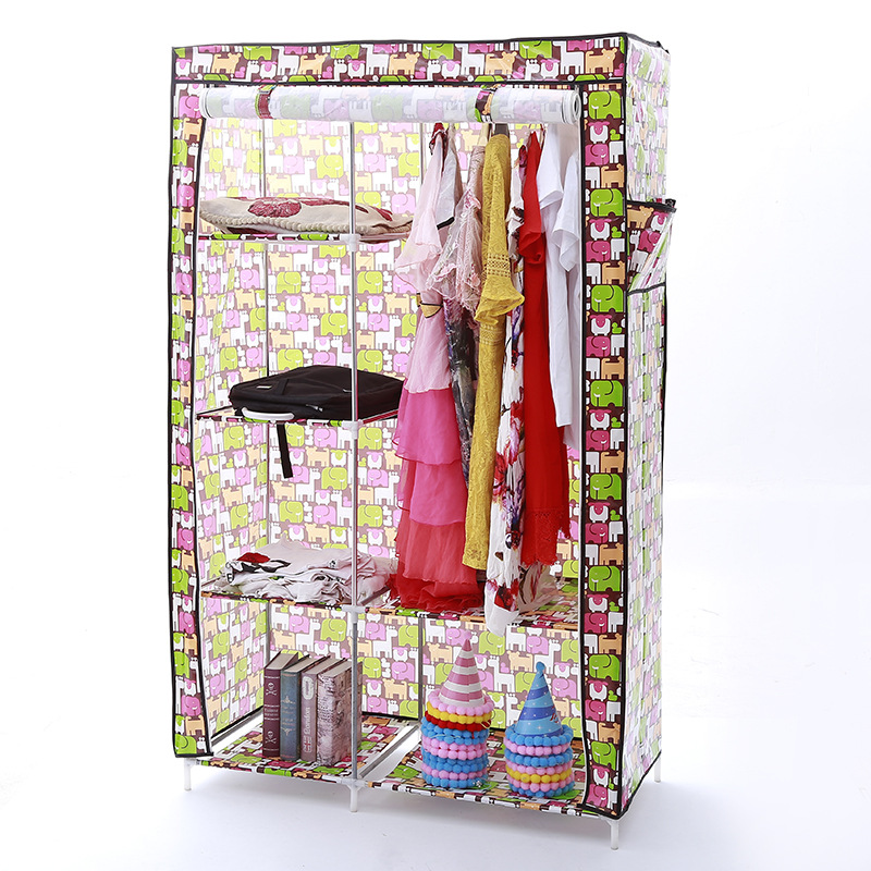 Supply the whole simple wardrobe non-woven printed wardrobe dustproof folding cabinet zipper storage cabinet wholesale details Picture