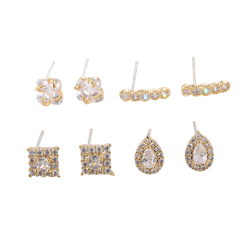 Korean Version Of Fashion S925 Sterling Silver Square Drip Flower Single Row Earrings Female Simple Short Mini Earrings Wholesale Item Picture