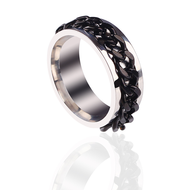 Trendy Explosive Titanium Steel Accessories Stainless Steel Rotating Corkscrew Chain Ring Men's Cool Rotating Corkscrew Ring Item Picture