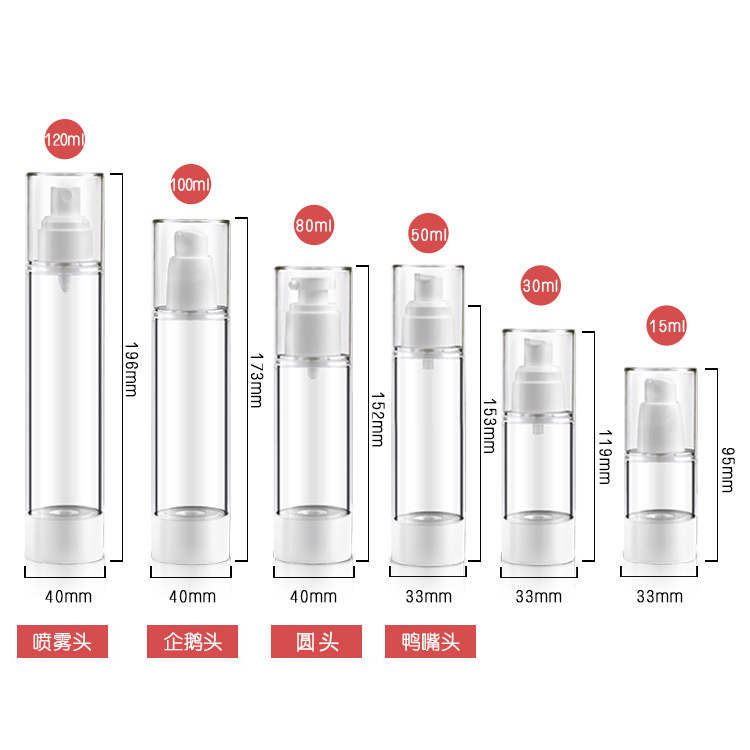 In stock at the factory, there are 15ml vacuum bottles for AS lotion, 120m vacuum bottles for press foundation, and travel cream bottles details Picture