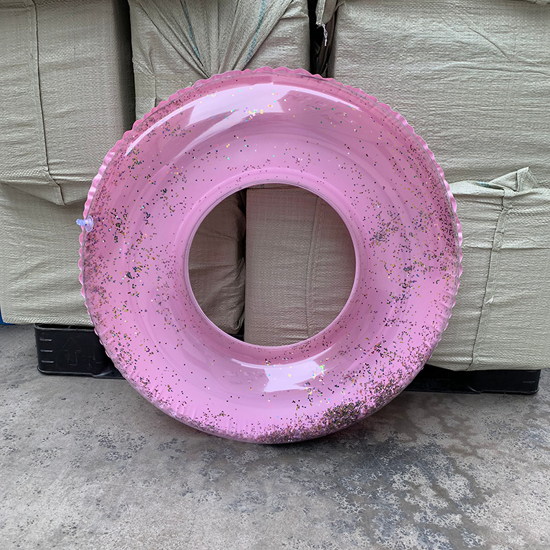 PVC充气玩具金粉圆泳圈粉色圆形救生圈ins亮片粉色透明游泳圈详情图3