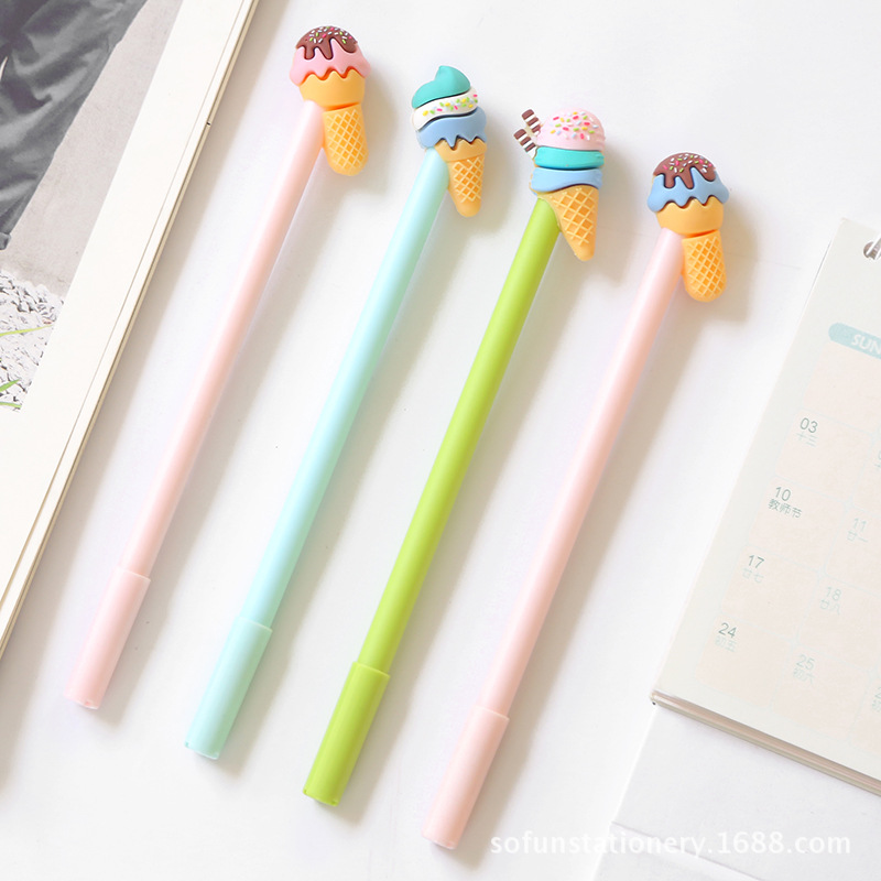 New bestseller zf1851 Cute ice cream silicone plastic black gel pen, creative children's stationery manufacturer details Picture