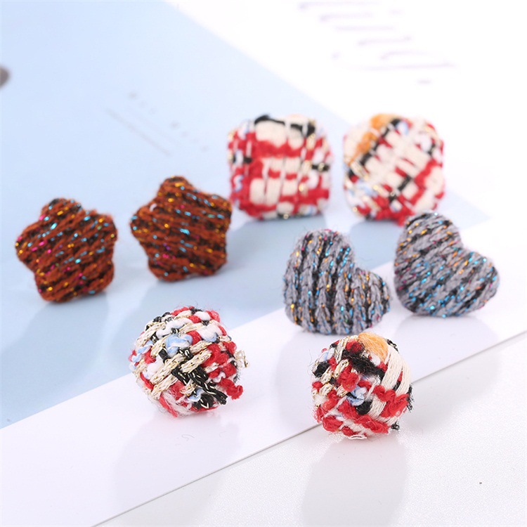 Korean Version Fashion Autumn And Winter Earrings Love Round Square Five-Pointed Star Earrings Female Simple Short Matching Earrings