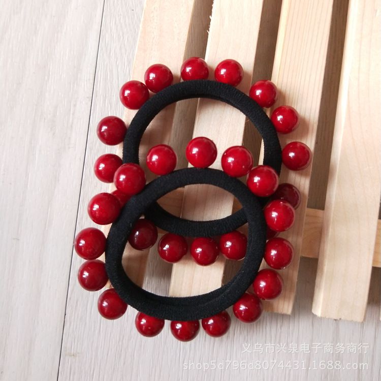 【 No. 56 Hair Tie 】16 beads 100 per bundle Korean style hair tie 16 beads Hair band pearl leather band seamless hair tie One yuan fashionable hair accessory wholesale supply Specification image