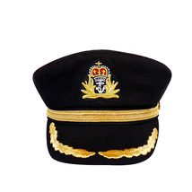 全棉白色演出帽 船长制服帽水手平顶帽成人男女飞行员帽批发