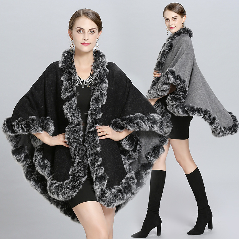 1340# European and American autumn and winter new style double-sided wearable large-sized handcrafted woolen shawl cape coat factory direct sales