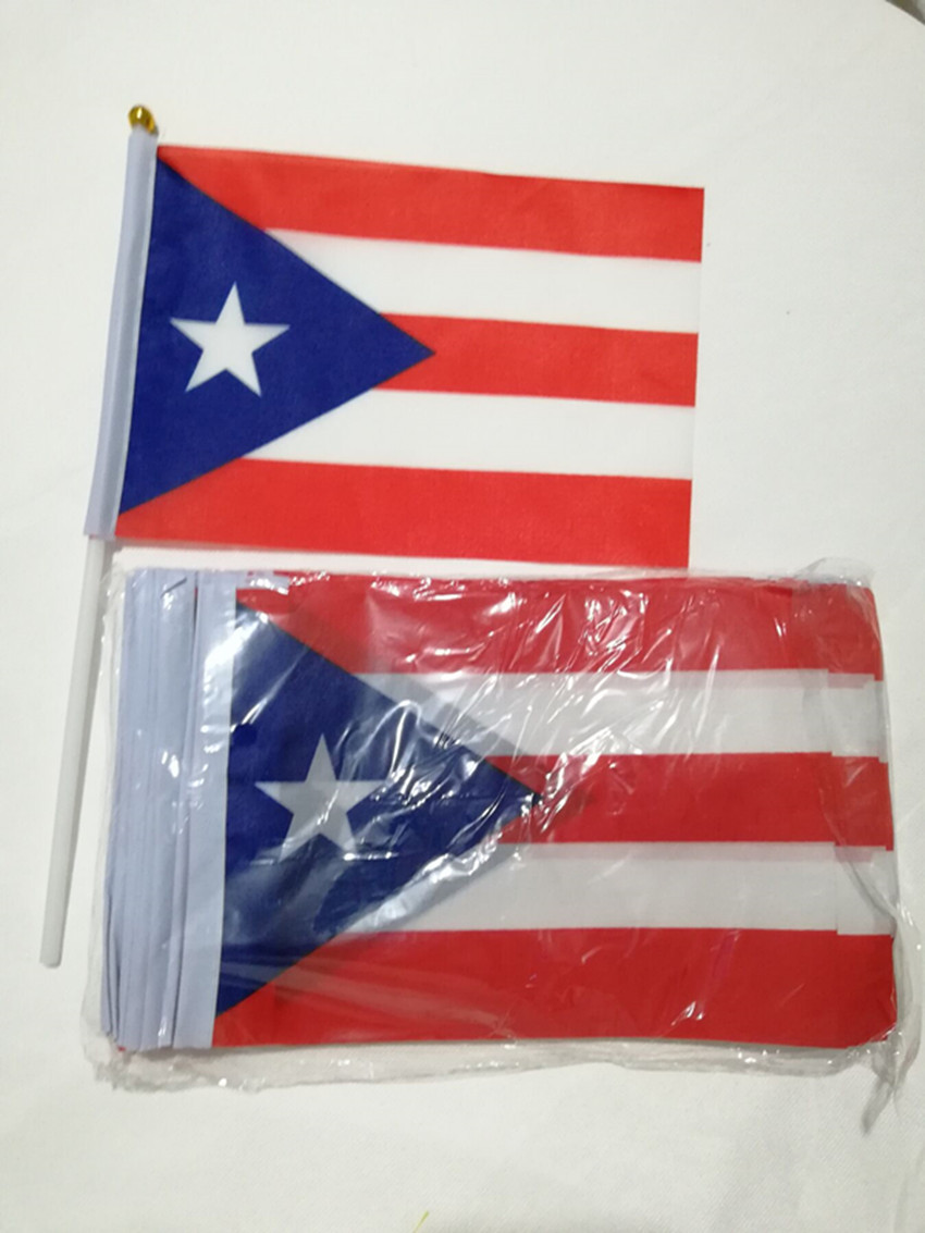 Cross-border supply of the Puerto Rico flag, 14*21cm hand-held flag, silk-screen printed Spring Yarn-spun Puerto Rico flag details Picture