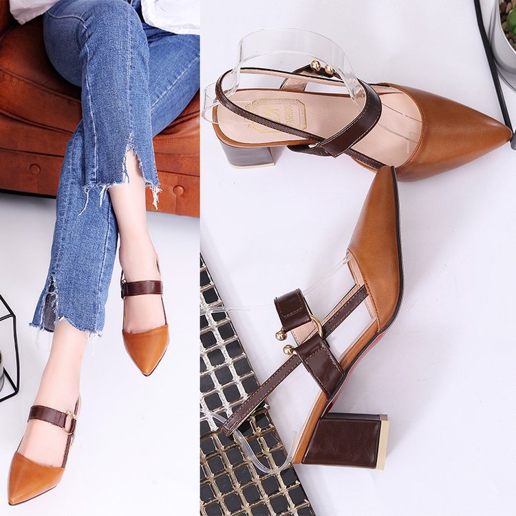Women's sandals summer new thick hollow high heels with pointed head women's casual fashion women's sandals tide hair details Picture