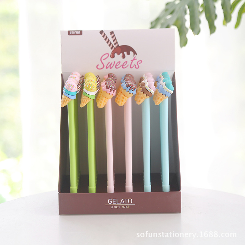 New bestseller zf1851 Cute ice cream silicone plastic black gel pen, creative children's stationery manufacturer