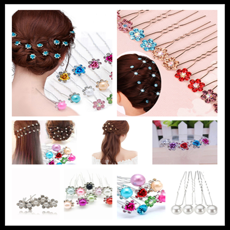 Cross-border best-selling hair accessories: Full diamond U-shaped hair combing accessories, updo hair, pearl flower and diamond hair hairpins, bride hair clips