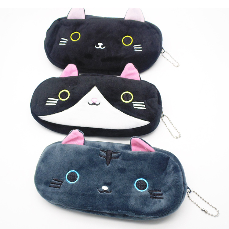 Cute cartoon cat, plush cat, large-capacity student pencil case, pencil box, stationery box, and school supplies storage details Picture