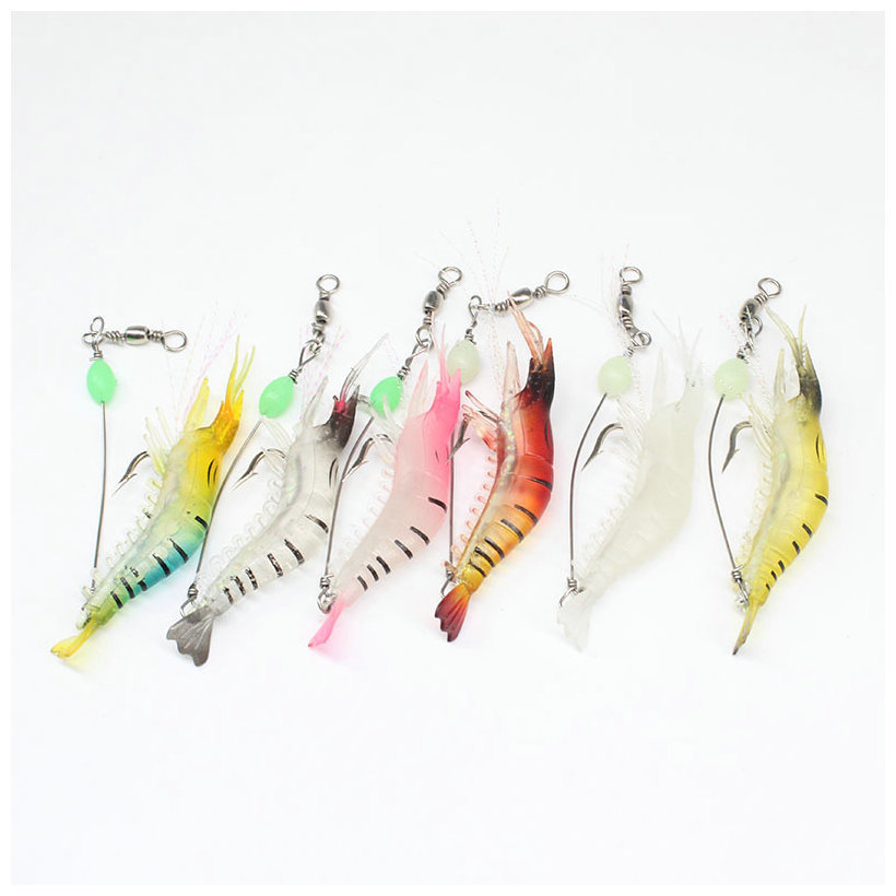 Luya Bait Fake Shrimp With Hook Shrimp 9Cm/6G Bait Bionic Bait Simulation Soft Bait Soft Shrimp Glow-At-Night Blackfish Item Picture