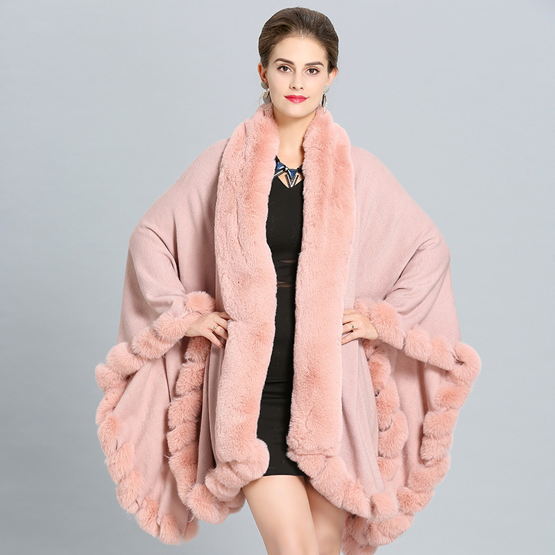 1390# European and American autumn and winter new large-sized imitation fox fur collar fur shawl cape coat for women wholesale from the manufacturer