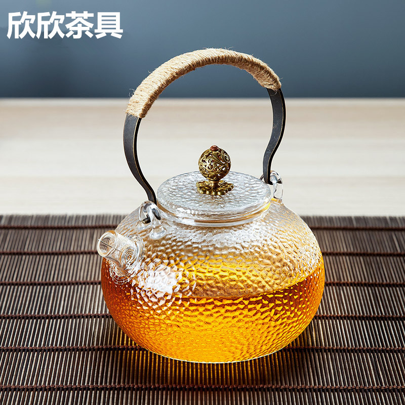 日式锤纹玻璃茶壶铜把提梁烧水壶电陶炉煮茶泡茶茶具加厚图