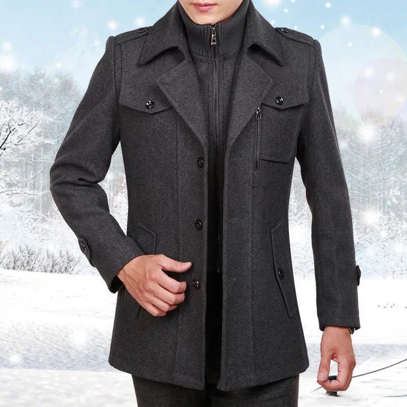 2022冬季男装毛呢大衣中长款韩版中老年男士风衣外套外贸货源爆款图