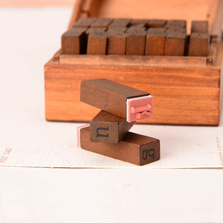 Korean stationery wholesale, capitalization letter vintage stamps, diaries, children's educational stamps, wooden box set Item Picture
