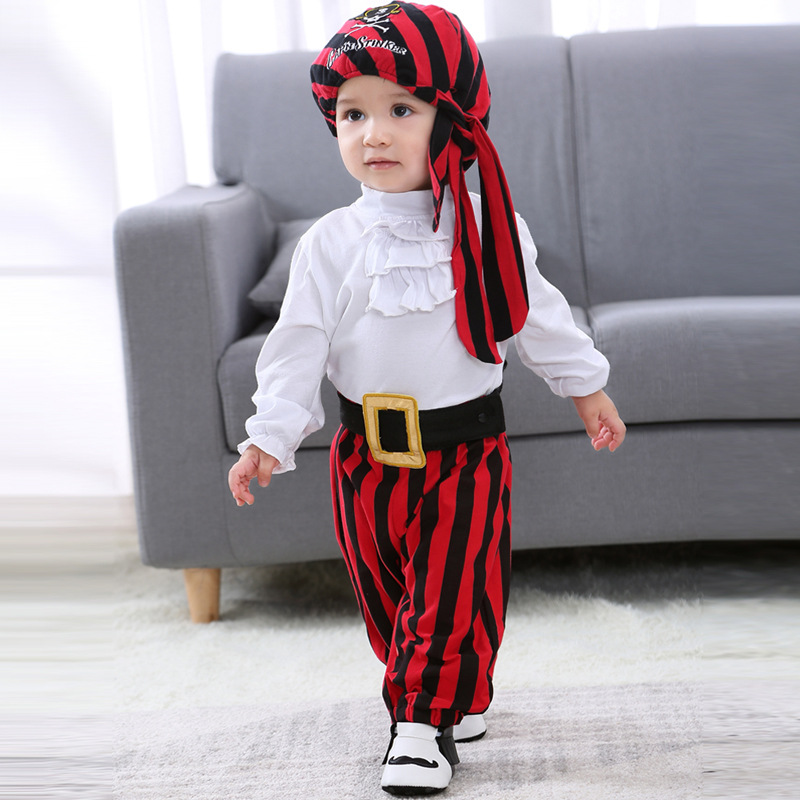Cross-border exclusive Instagram best-selling children's clothing Spring and Autumn New Halloween Pirate Ship Long style one-piece dress set 4-piece set details Picture