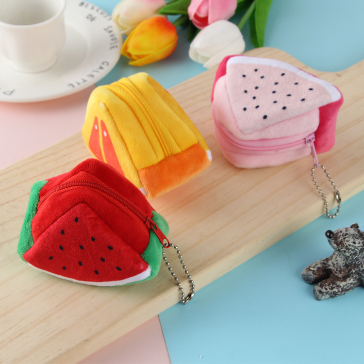 Creative plush three-dimensional triangular fruit coin purse, coin case, key case and pendant for children's festival gifts details Picture