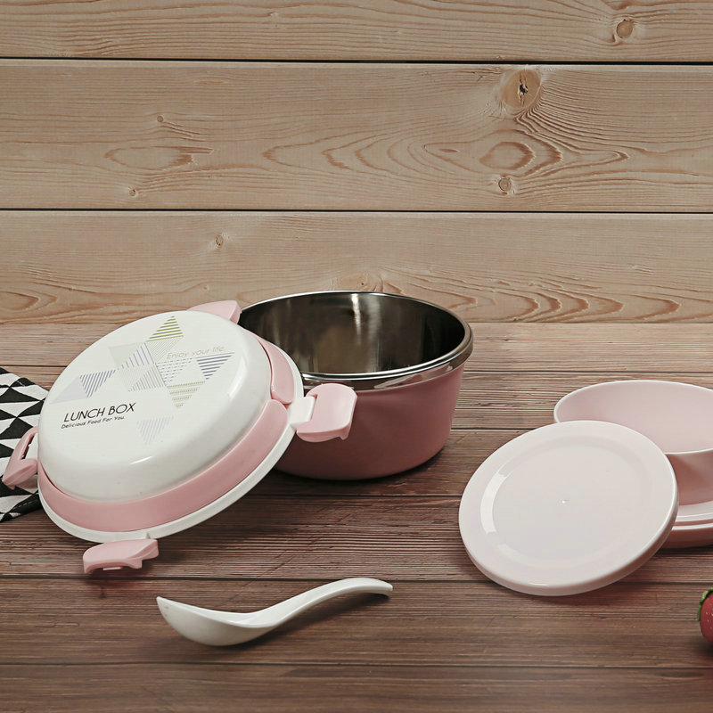 B-517 acrylic insulated lunch box, new square buckle multi-layer Japanese bento box, round student lunch box tableware details Picture