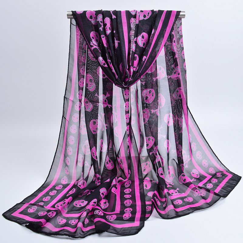New Fall Halloween Skull Chiffon Small Silk Scarf Europe And The United States Foreign Trade Thin Long Gauze Scarf Decoration Gift Scarf Specification drawing