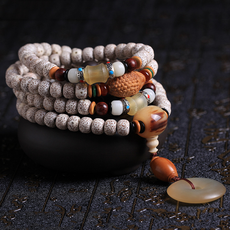Manufacturers Wholesale Hainan Star Moon Bodhi High-Density Dry Ground 108 Multi-Circle Rosary Bracelet Horn Safety Buckle Jewelry