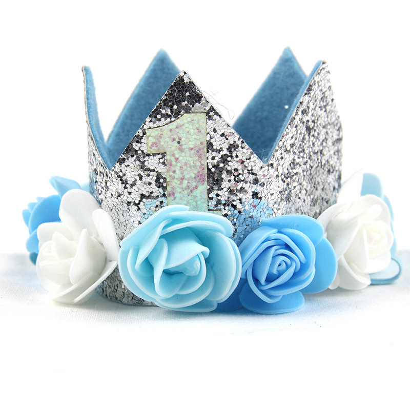 Birthday Hat One Year Old Themed Creative Digital Baby Shower Supplies Decorated With Shiny Flowers Crown Hat Specification drawing